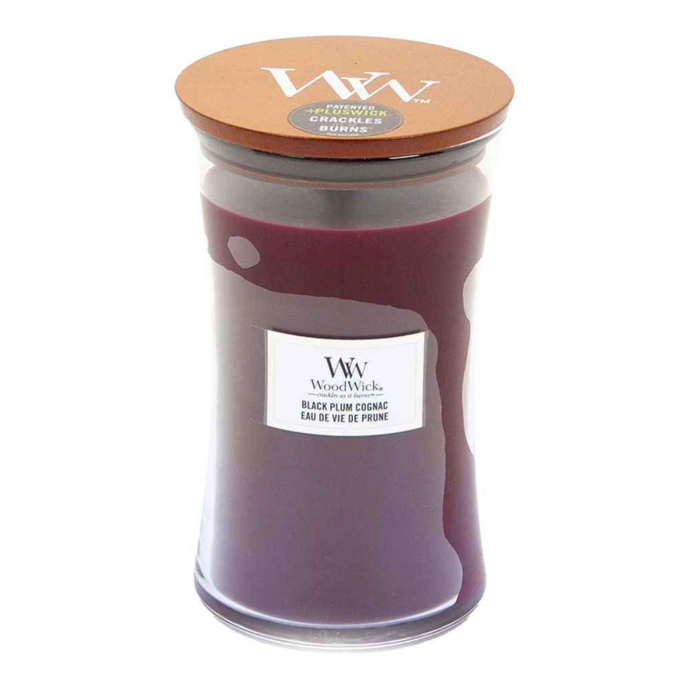 Woodwick Black Plum Cognac Large Candle - Geurkaars